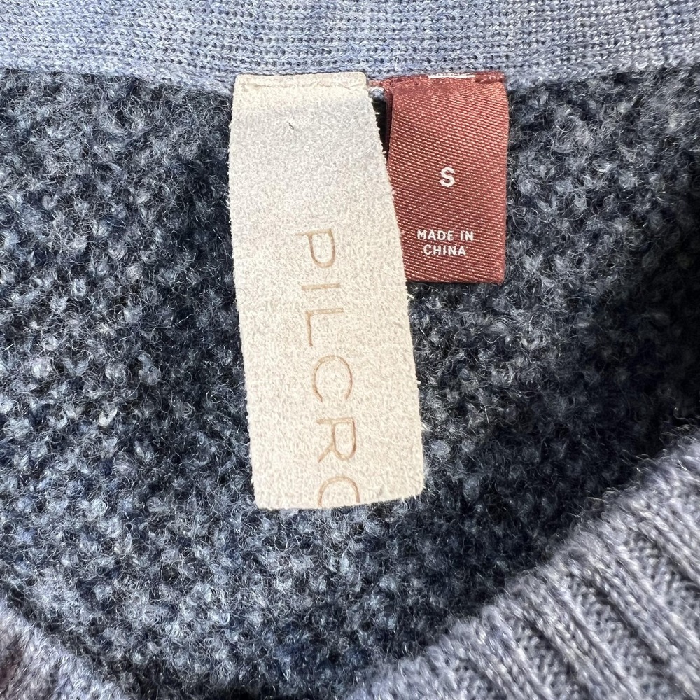 Pilcro Sweater Womens Small Gray Merino Wool Floral Applique Fair Isle Crewneck - Picture 4 of 10